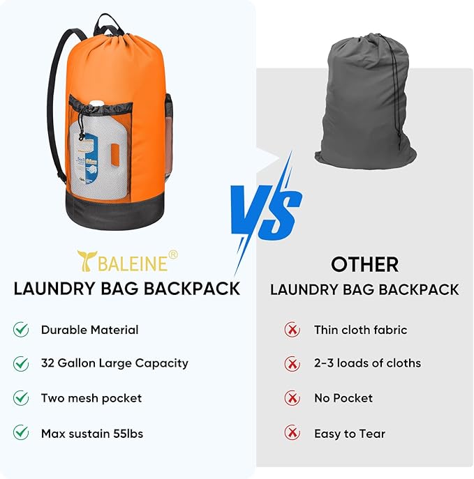 BALEINE 120L Laundry Bag Backpack, 900D Oxford Fabric Large Travel Laundry Bags