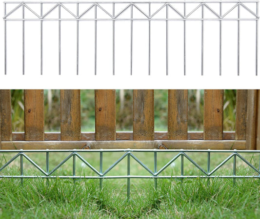 GRELWT 15 Pack 32" L x 10" H Animal Barrier Fence, No Dig Fence Patented Product, 5.5mm Galvanized Stakes with 2.1" Spacing, Anti Digging for Dogs Outdoor Yard Patio, Total 40Ft(L) X 10in(H) Silver
