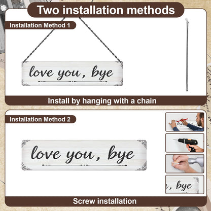 Nirxxiy Love You Bye Sign Sentimental Sign Wall Aluminum Decor Home Bar Hallway Entryway Door Metal Wall Art Gifts for Loved Ones to Express Warmth 16 x 4'' (White Font-A)