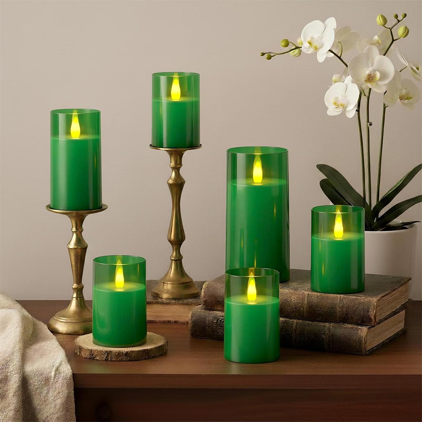 Raycare St. Patrick's Day Flameless Electronic Pillar Candles with Remote Control and Timer- Battery Operated Realistic Flickering LED Fake Candle for Home, Wedding Decor,Green,Set of 3(3"x4"5" 6")