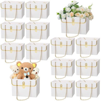 Lincia 12 Pcs Mother's Day White Flower Box Wedding Flower Paper Gift Bag Bouquet Boxes with Handle Boxes for Arrangements Bouquet Wrapping Paper for Mother's Day Wedding Baby Shower