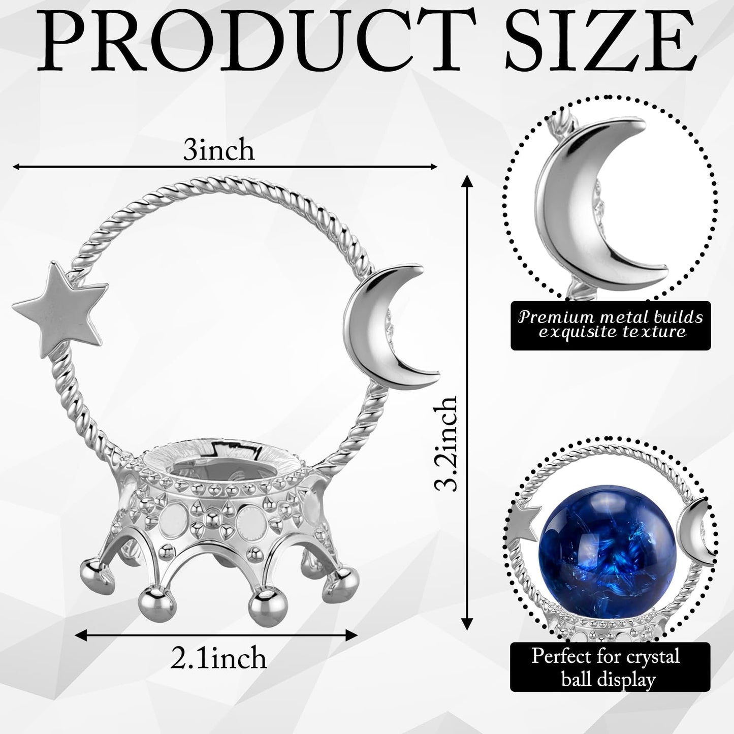 ElaraBerry 2 Pcs Silver Moon Sphere Crystal Ball Stand Crystal Display Stand Rock Display Holder for Displaying Glass Balls Natural Rocks Marbles Small Spherical Ornaments