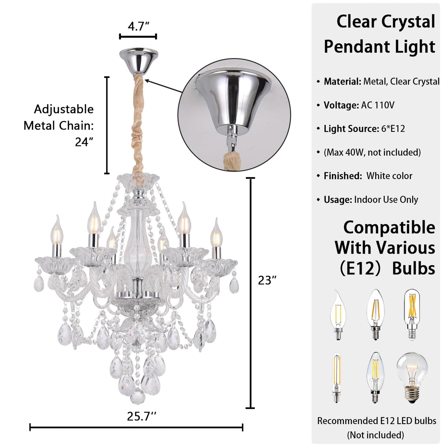 Afficat Modern Clear Crystal Chandelier 6-Light for Dinning Room K9 Crystal Ceiling Chandelier Lighting Fixtures for Living Room Bedroom Kitchen Easy Install (Clear 6 Lights)