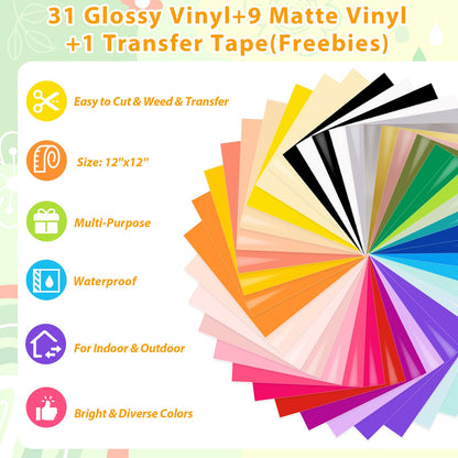 VINYL FROG Permanent Adhesive Vinyl Bundle 40 Pack Adhesive Vinyl Sheets 12''x12'' Permanent Vinyl for Cups, Decals, DIY Craft Projects
