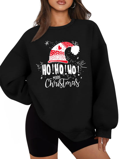 LHBNK Christmas Sweatshirts Women HoHoHo Christmas Sweatshirt Funny Santa Graphic Xmas Oversized Pullover Tops Black