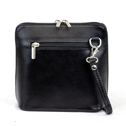 Small Vera Pelle Handbag Genuine Leather Cross Body Bag for Women Italian Mini Shoulder Bag Highquality Strap (Black)