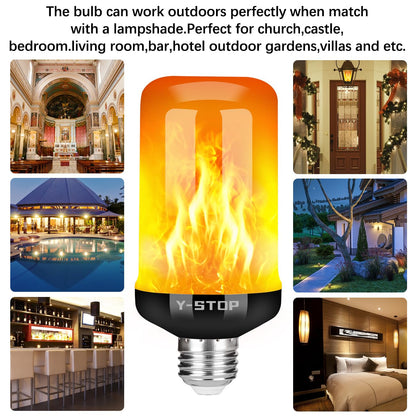 Y- STOP Upgraded LED Flame Light Bulbs, 4 Modes Flickering Light Bulb with Upside Down Effect, E26 Base Flame Bulb for Halloween Lights, Christmas Decorations Outdoor Indoor, Party Decor (4 Pack)