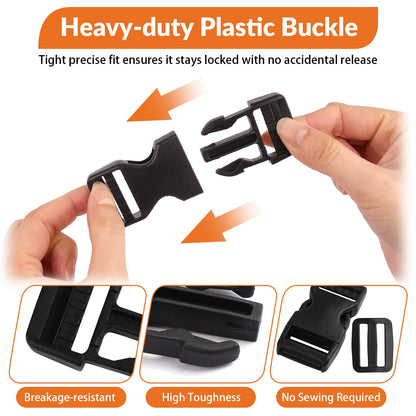 Mkobon 6 Set 1" Buckle Quick Release Buckle + 12 Pcs Strap Clips, Heavy Duty Side Release Buckle, Plastic Buckle Clips for Nylon Strap, Dog Collar Extender, Backpack Strap Replacement