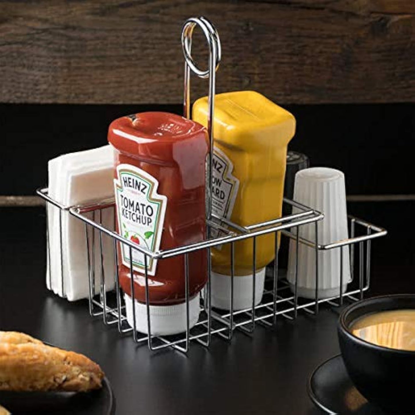 GET Modern Chrome Metal Four Compartment Condiment Caddy Table Caddies Collection