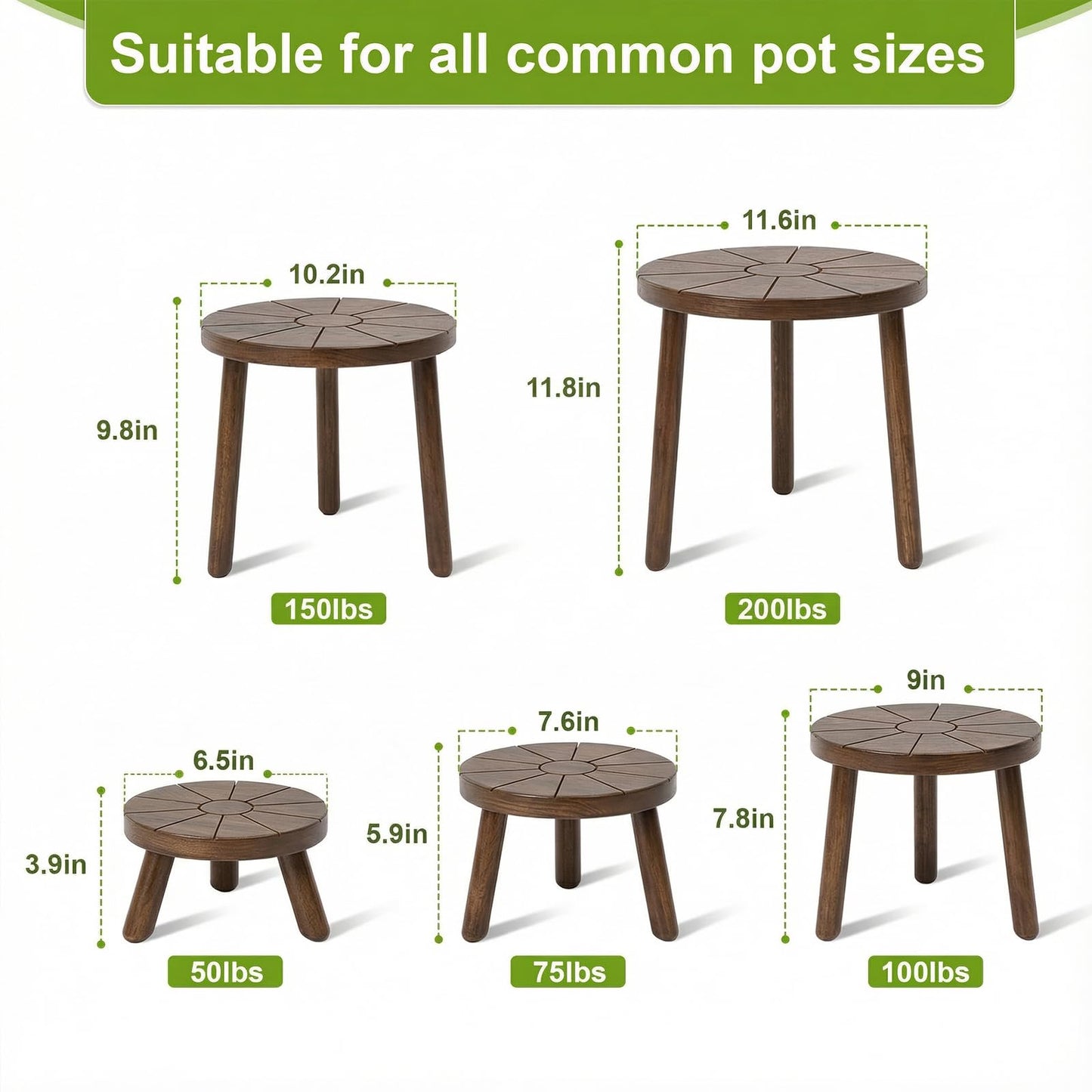 Delma Wood Plant Stands Indoor, 5-Pack Single Plant Stand for 6-12 Inch Pots, Mid-Century Modern Plant Stool, Tall Plant Stand for Large Plants for Living Room, Balcony, Office (Dark Brown, 5-Pack)
