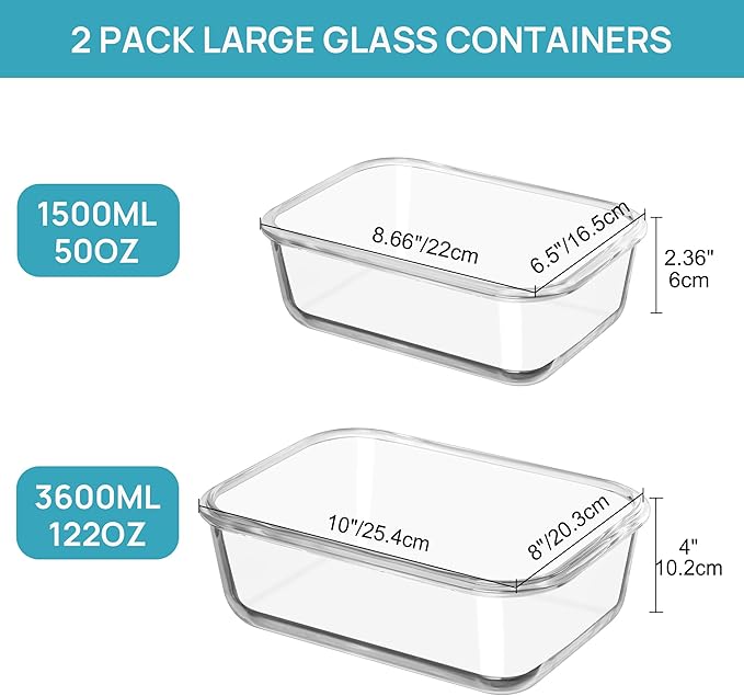 Vtopmart 122oz+50oz Large Glass Food Storage Containers
