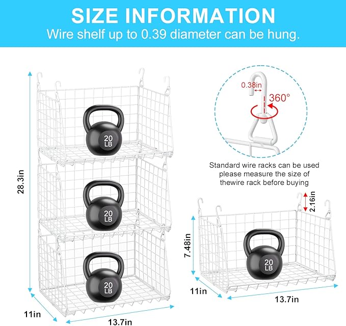 3-Pack Under Shelf Hanging Baskets