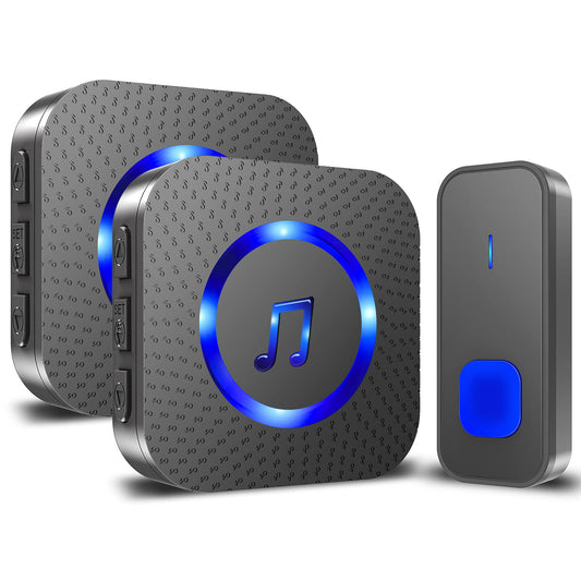 SURFOU Wireless Loud Waterproof Doorbell, Easy installation, 1300ft Range, 55 Chimes 5 Adjustable Volume Levels, LED Flash (1 Button +2 Receivers)