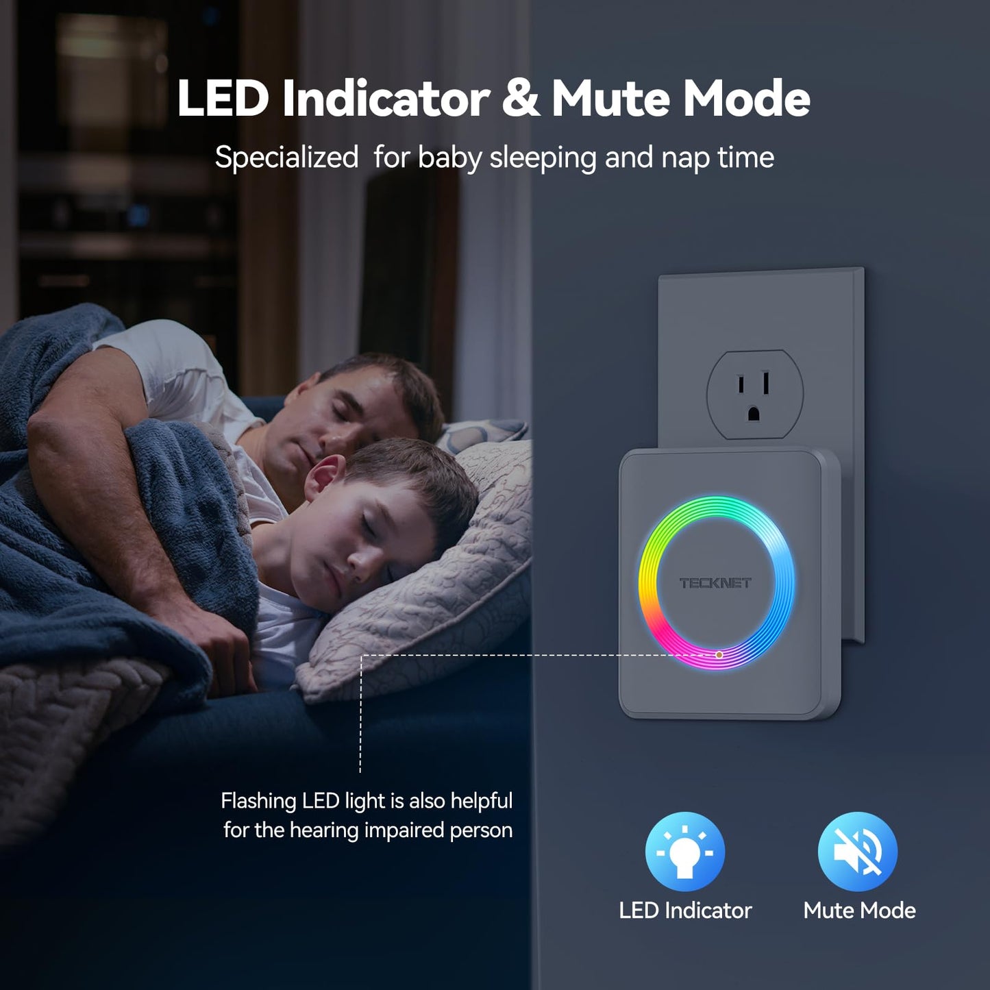 TECKNET Wireless Doorbell, Door Bell 0-120dB, 1300 ft Wireless Range, IP65 Waterproof Classroom Doorbells, 60 Chimes & 5 Volume Levels, RGB Light for Home Kid Room Office Hearing Impaired