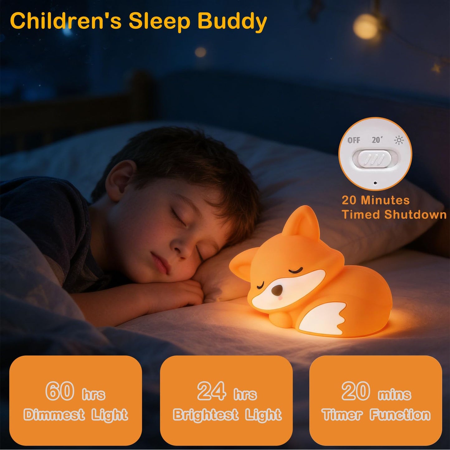 Fox Lamp, Fox Cute Night Light Gifts, Rechargeable Bedside Nightlight, Dimmable Squishy Silicone Animal Touch Lamp, Baby Room Decor, Small Night Light for Kids Teens Boys Girls Lovers