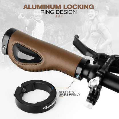 GXCROR Ergonomic Bike Grips with Silicone Damping, Premium PU Mountain Bike Handlebar Grips Anti-Slip Design, Locking MTB/City/Road Bicycle Grips for All 22.2mm Handlebars