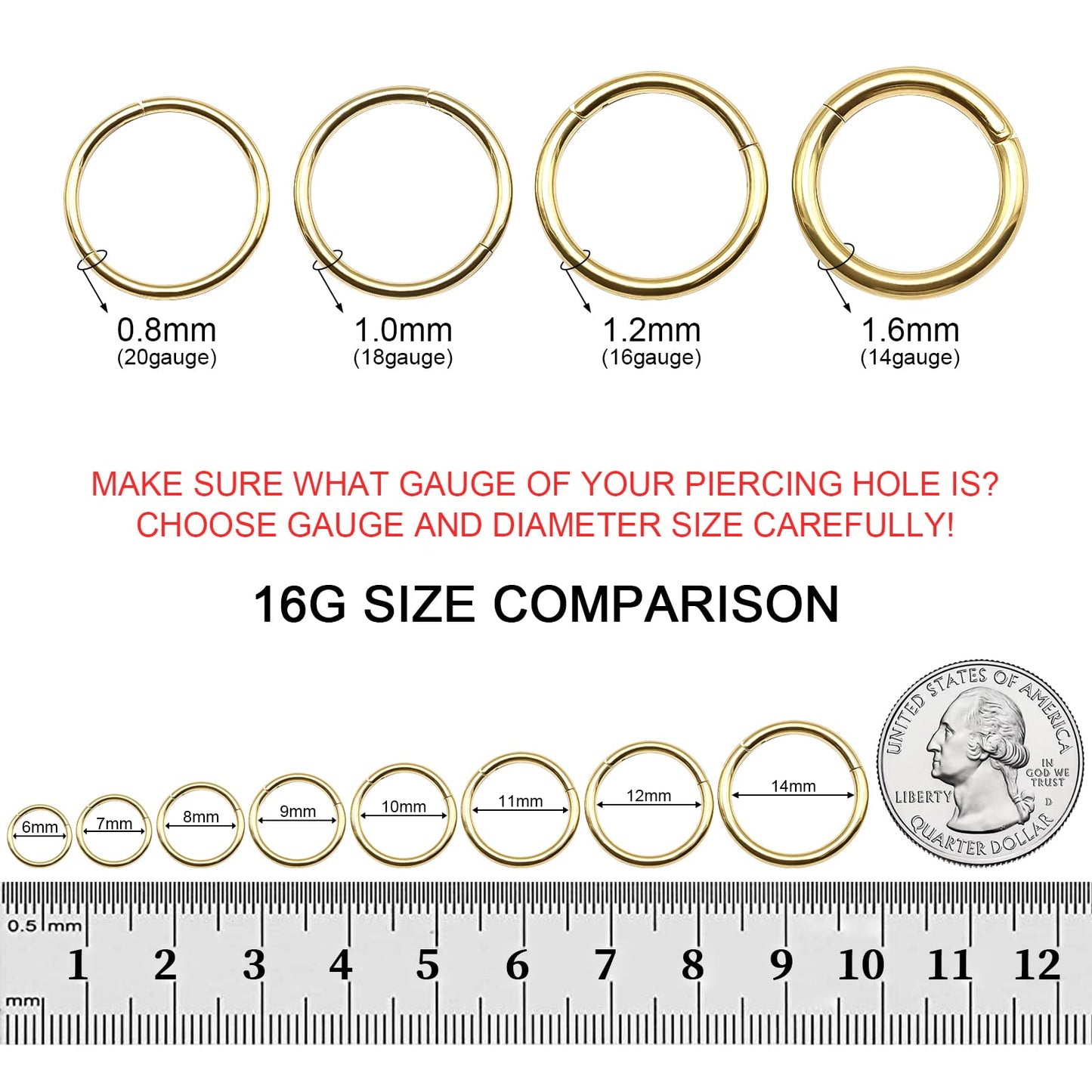 BOGKU 6pcs G23 Titanium Hinged Nose Rings Hoop 16 Gauge 7mm Nose Septum Clicker Segment Rings Cartilage Conch Tragus Helix Rook Hoop Earring Body Piercing Jewelry
