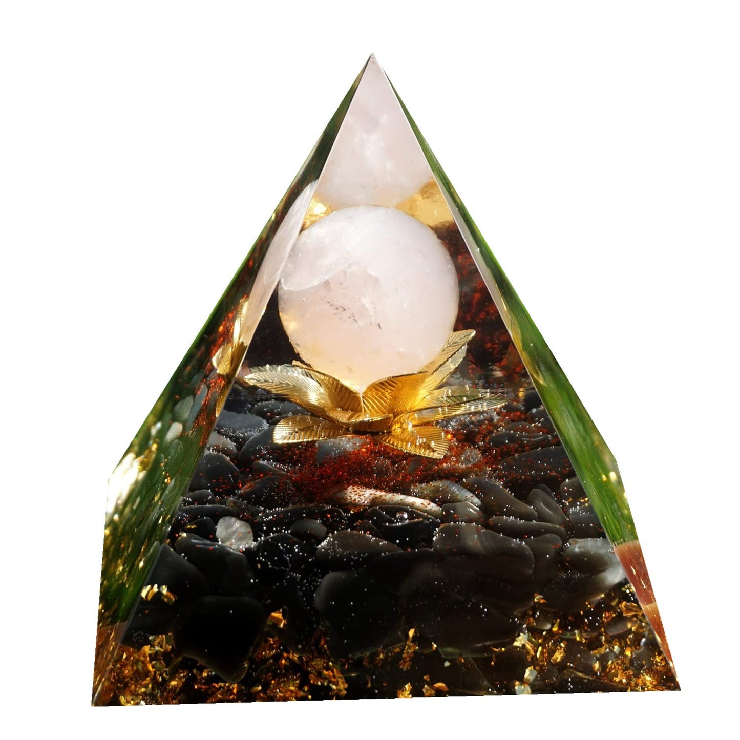 Besorgone Orgonite Pyramid for Positive Energy Chakra Orgone with Crystal Healing Stones Attract Wealth Wisdom Meditation Gift (Rose Quartz Sphere)
