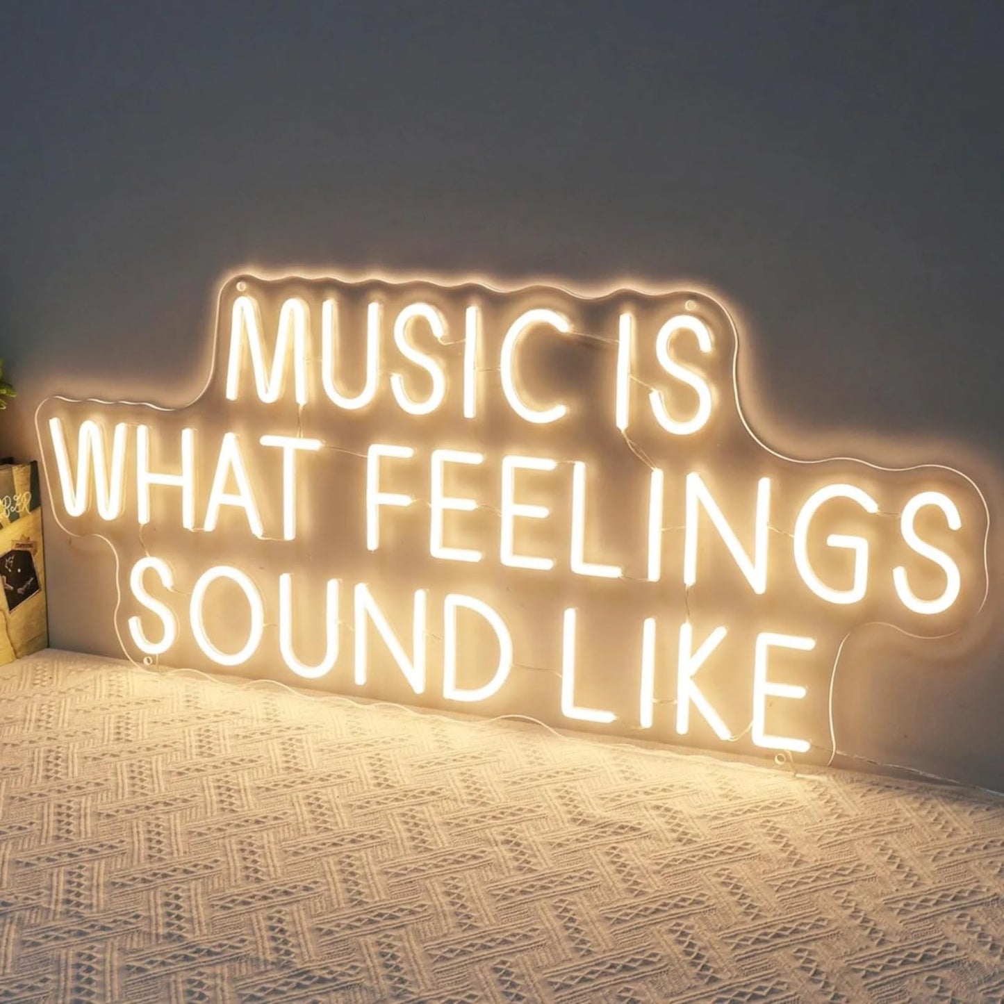 Music Is What Feelings Sound Like Neon Sign For Wall Decor Warm White Letter Neon Light Recording Studios Live Music Neon Light Sign LED Word Light for Studio Concert Bar Bedroom Decoration