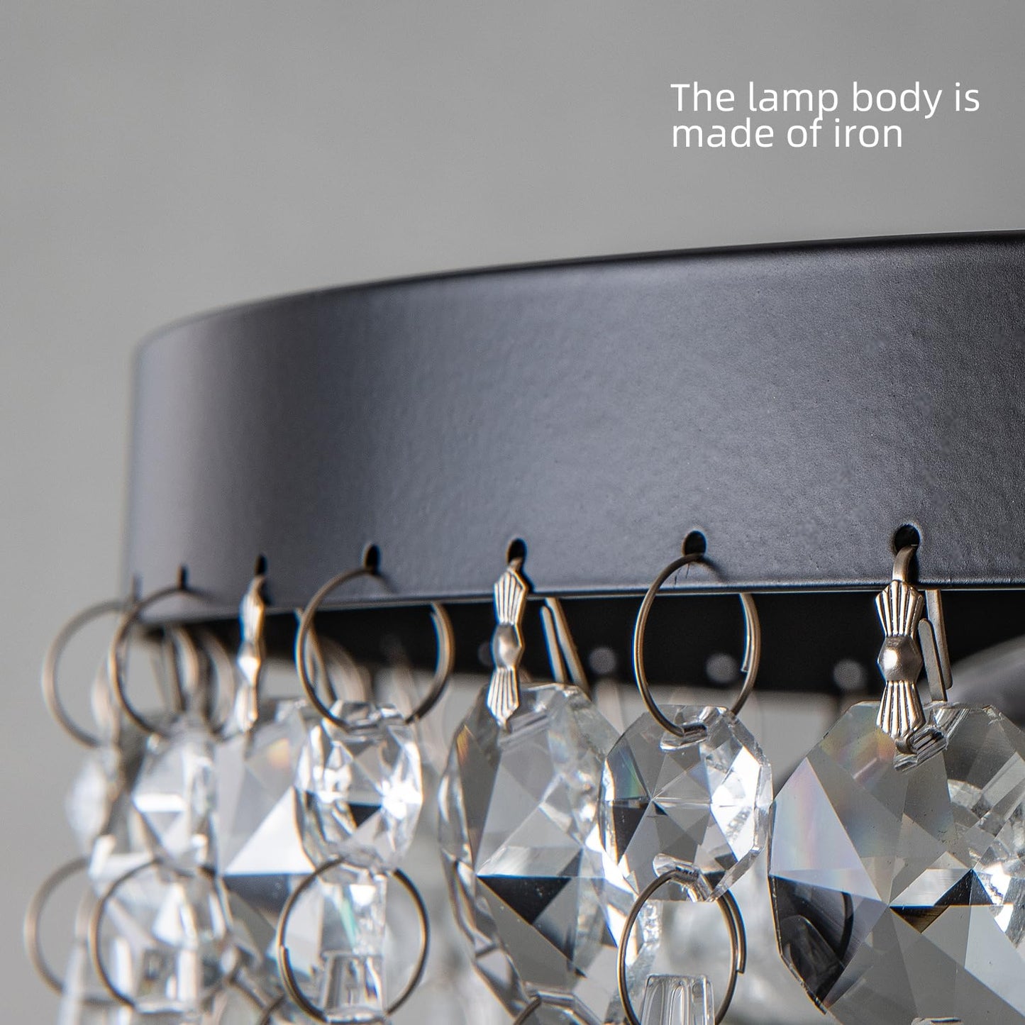 KSRYSZCQ Black Crystal Ceiling Light, 15''Modern Semi Flush Mount Ceiling Light Fiture 4-Light Crystal Chandelier with E12 Bulb for Dining Room, Kitchen Island, Bedroom Hallway