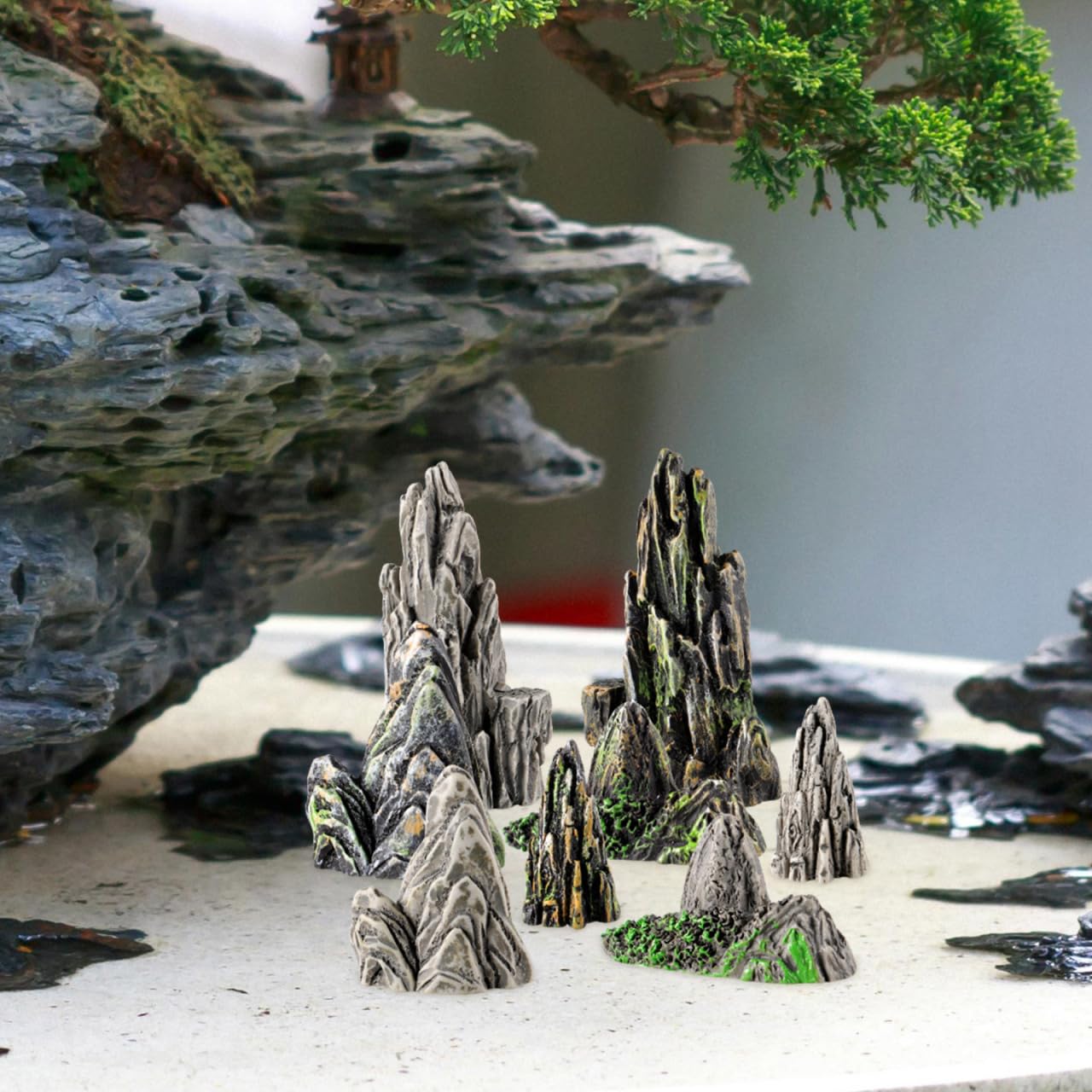 Toddmomy 8Pcs Miniature Mountain Models, 1.5" Resin Rockery Stones for Aquarium Decor, Zen Garden Accessories, Bonsai Ornaments for Fish Tank