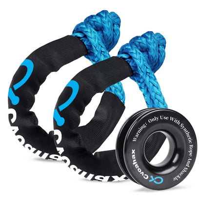 Soft Shackle & Recovery Ring Kit, 2PCS Blue Soft Shackle Recovery (56,000lbs Max Breaking Strength) 1/2'' x 22'' with Black Snatch Recovery Ring for ATV UTV SUV Truck Off-Road Vehicle Recovery