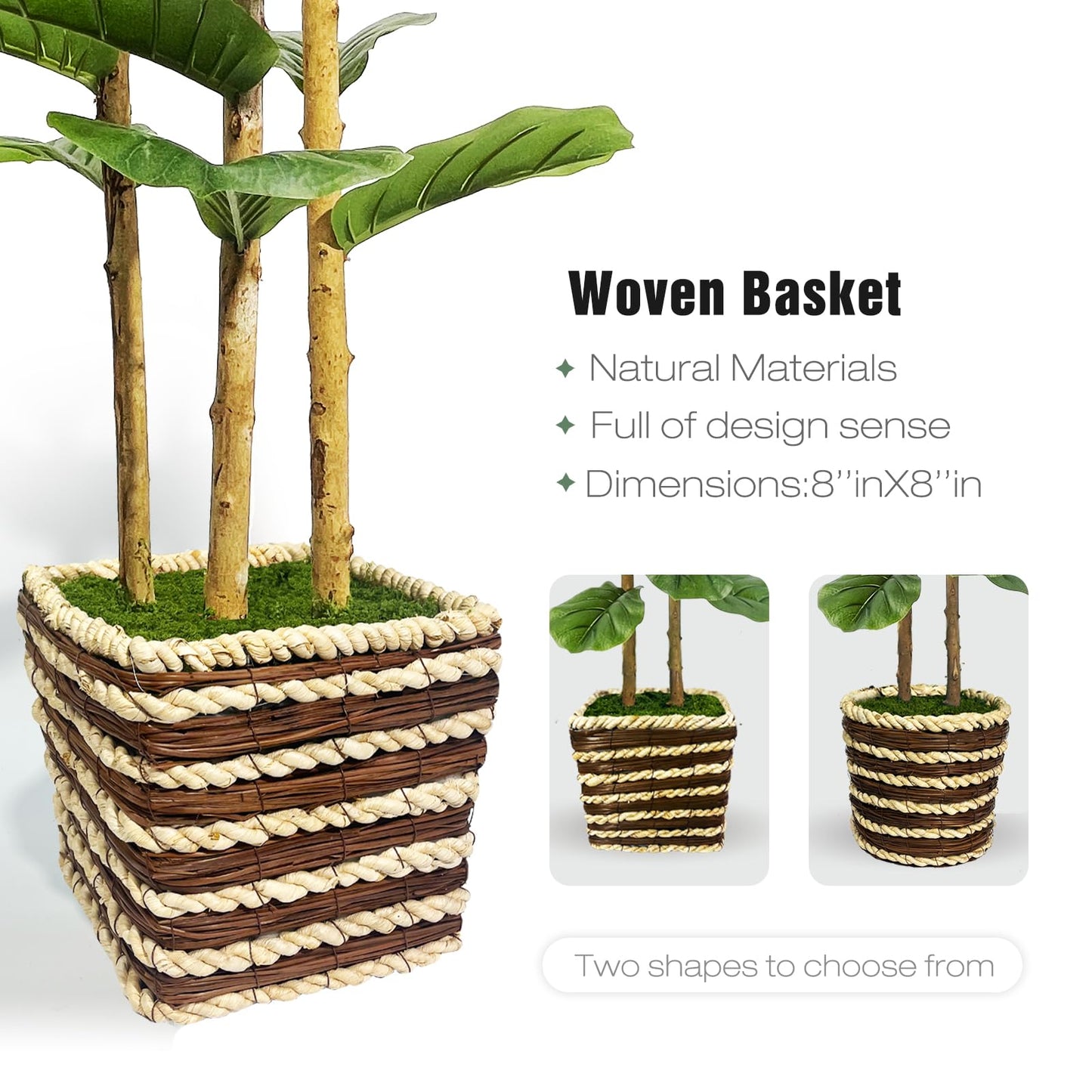 Artificial Fiddle Leaf Fig Tree Indoor with Woven Basket - 5ft Tall Fake Tree with Real-Wood Trunk,Faux Plants for Living Rooms, Offices, Kitchens & Outdoor Spaces (Square Basket)