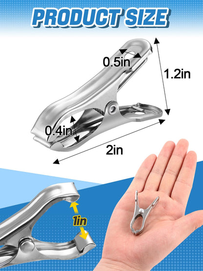 100Pcs Stainless Steel Garden Cilps - Large Open Metal Clamps for Greenhouse Hoops, 2" Fix Plant Cover Shade Cloth Netting Tarp, Tight Grip Weatherproof Gardening Supplies