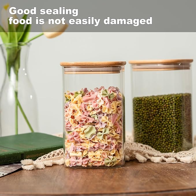 Glass Food Storage Jars 37 oz Set of 6, Glass Storage Containers Clear Glass