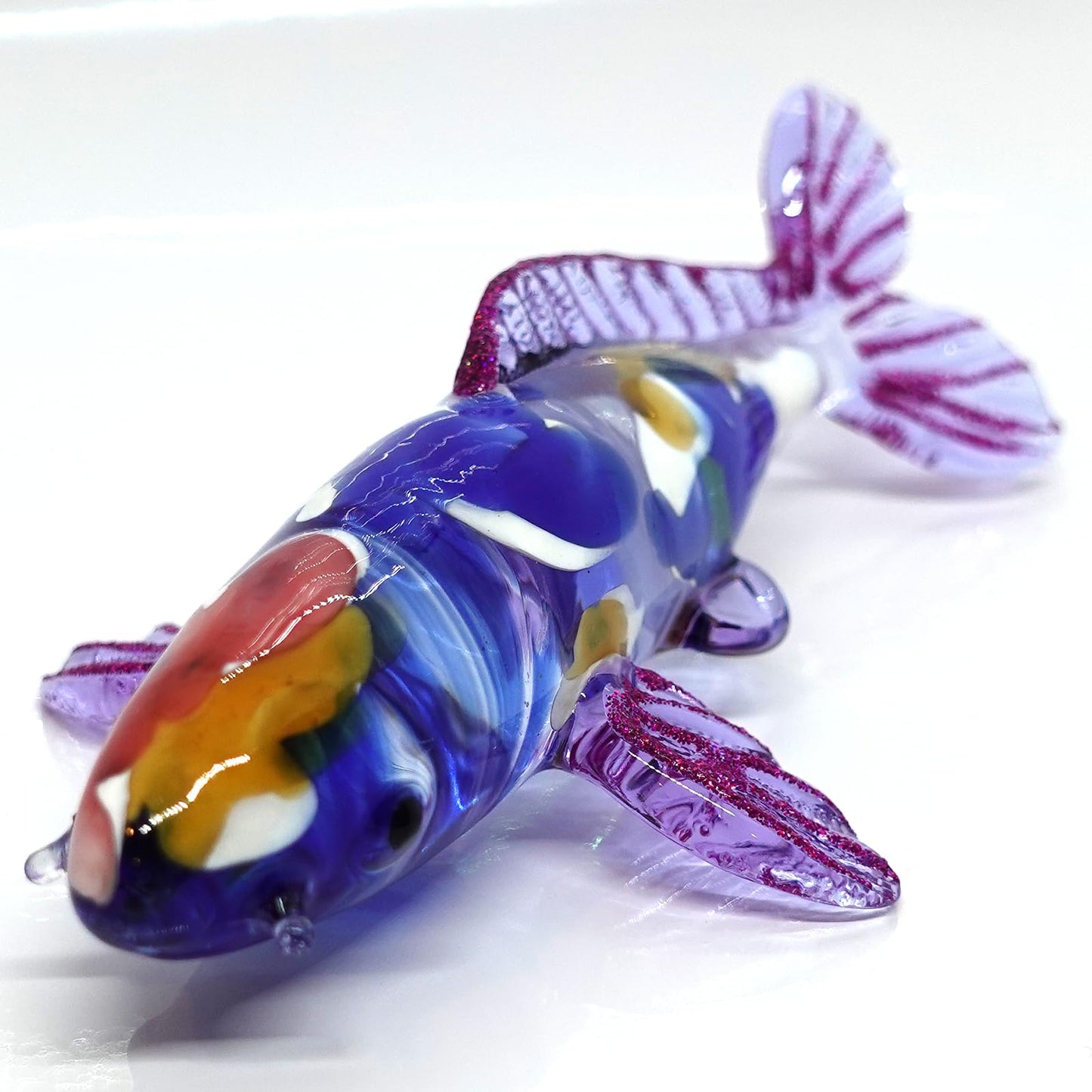 Sansukjai Japanese Koi Carp Fish Miniature Figurines Animals Hand Blown Glass Art Collectible Gift Decorate (4.5" Blue Purple)