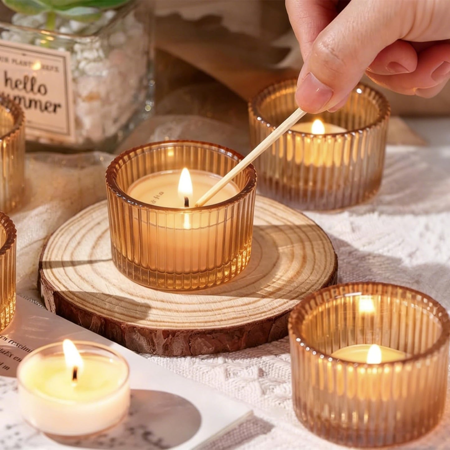 Gold Glass Votive Candle Holders 12 Pack, Small Glass Cups for Tea Lights, Wedding Centerpieces, Table Decorations, Home Decor, Party Favors, Bulk Set of 12