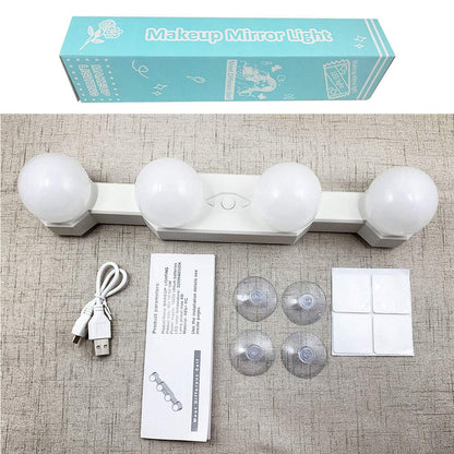 Makeup Lights Cordless Portable, LED Vanity Mirror Light Kit Hollywood Style USB Rechargeable, 4 Dimmable Bulbs Multifunction Fill Lights Battery Powered for Dressing Table Bathroom (No Mirror)