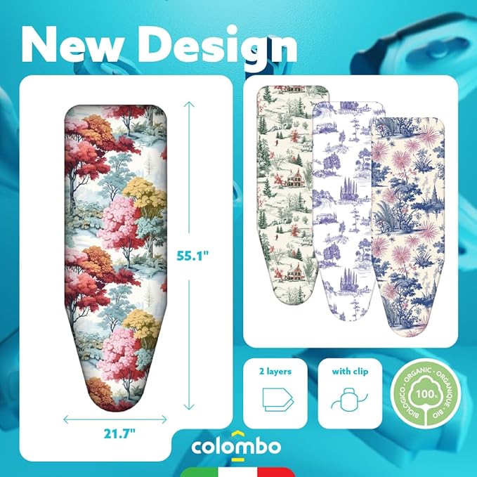 Colombo Ironing Board Cover 55.1” x 21.7” – Fits Boards Up to 51.2” x 17.7” –