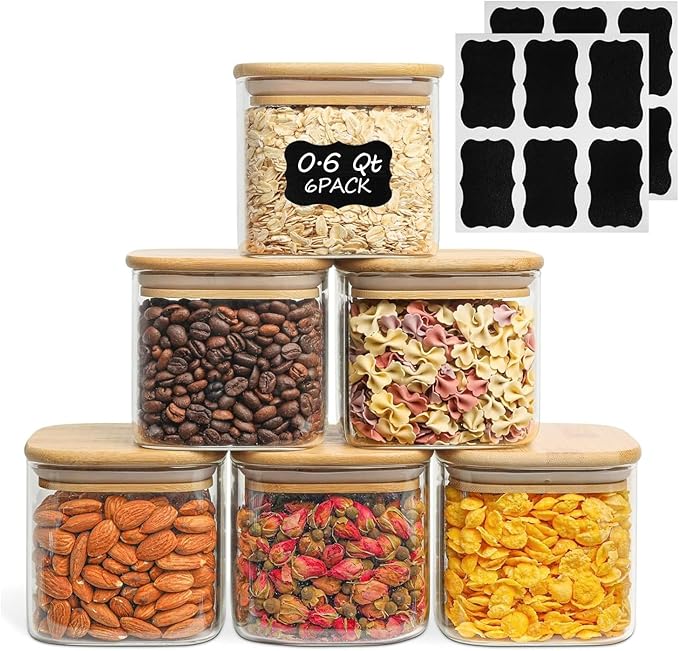 ComSaf 0.6 Qt Glass Food Storage Jars Set of 6, Pantry Organization Jar