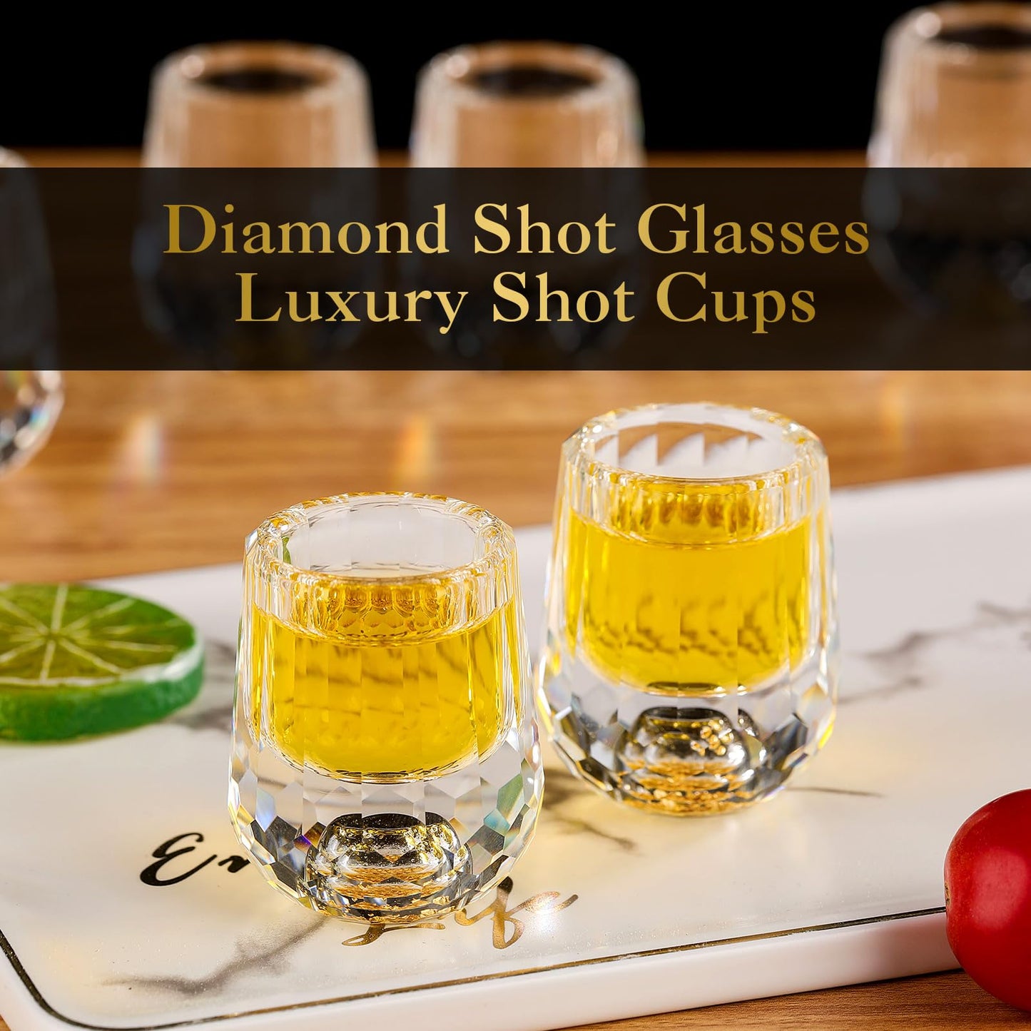 Skybooly 12 Pcs Small Crystal Shot Glasses with 24k Gold Leaf Flakes - Mini Diamond Tequila Whiskey Shot Glasses Set Luxury Drinking Glassware for Party Bar Decor Collection Gift (mini,0.338 oz)