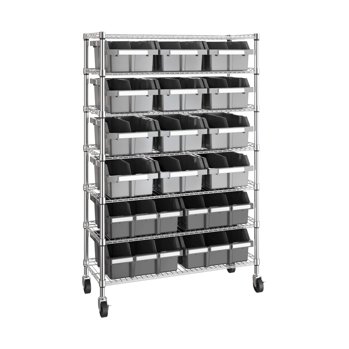 Seville Classics Heavy Duty NSF Bin Rack Solid Steel Wire Shelving Storage Unit, Patented Organizer for Garage, Warehouse, Office, Restaurant, Classroom, Kitchen, Gray, Includes 16 Bins