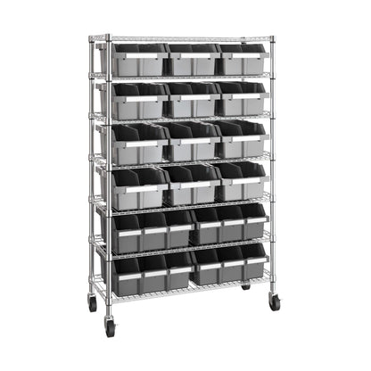 Seville Classics Heavy Duty NSF Bin Rack Solid Steel Wire Shelving Storage Unit, Patented Organizer for Garage, Warehouse, Office, Restaurant, Classroom, Kitchen, Gray, Includes 16 Bins