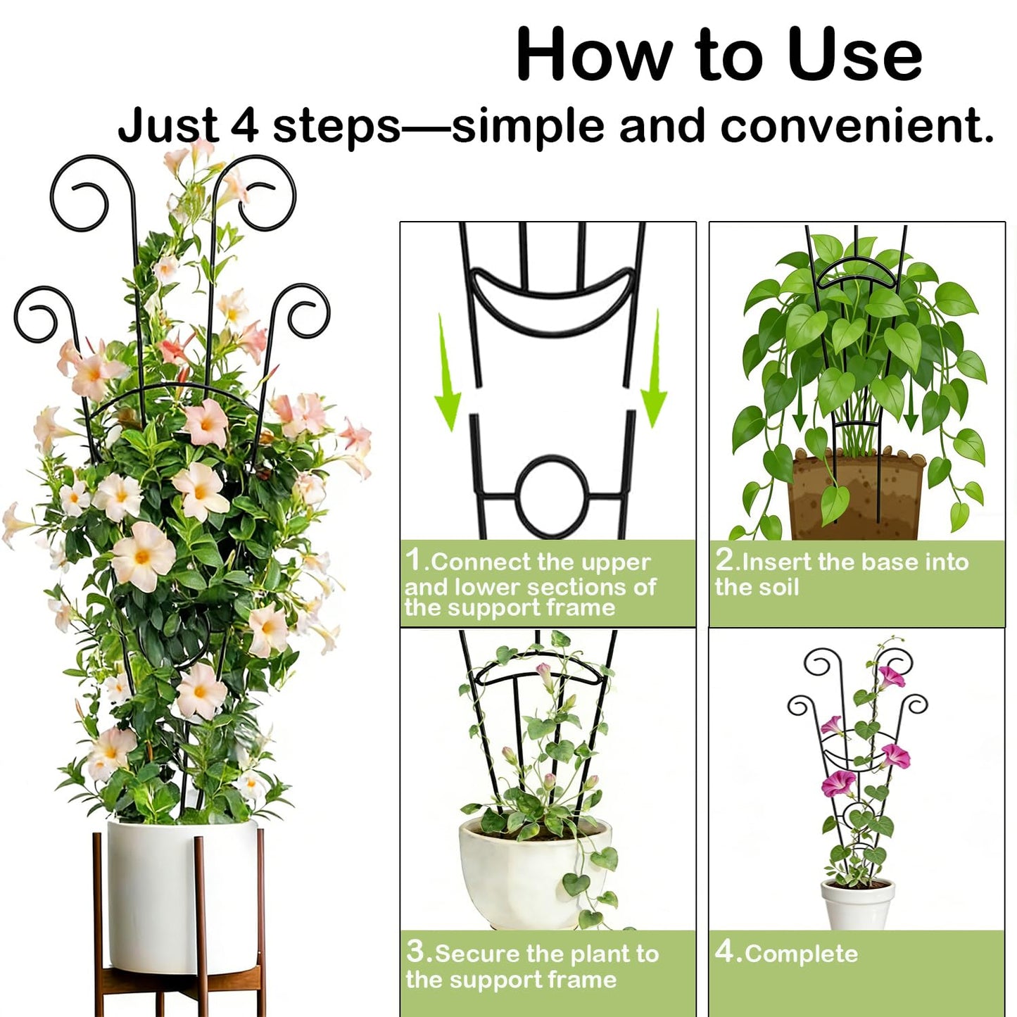 32.6in Trellis for Climbing Plants Indoor, 2 Pack Expandable Rustproof Metal Garden Plant Trellis for Potted Plants, Tall Heavy-Duty Houseplant Support for Monstera, Pothos, Ivy, Hoya
