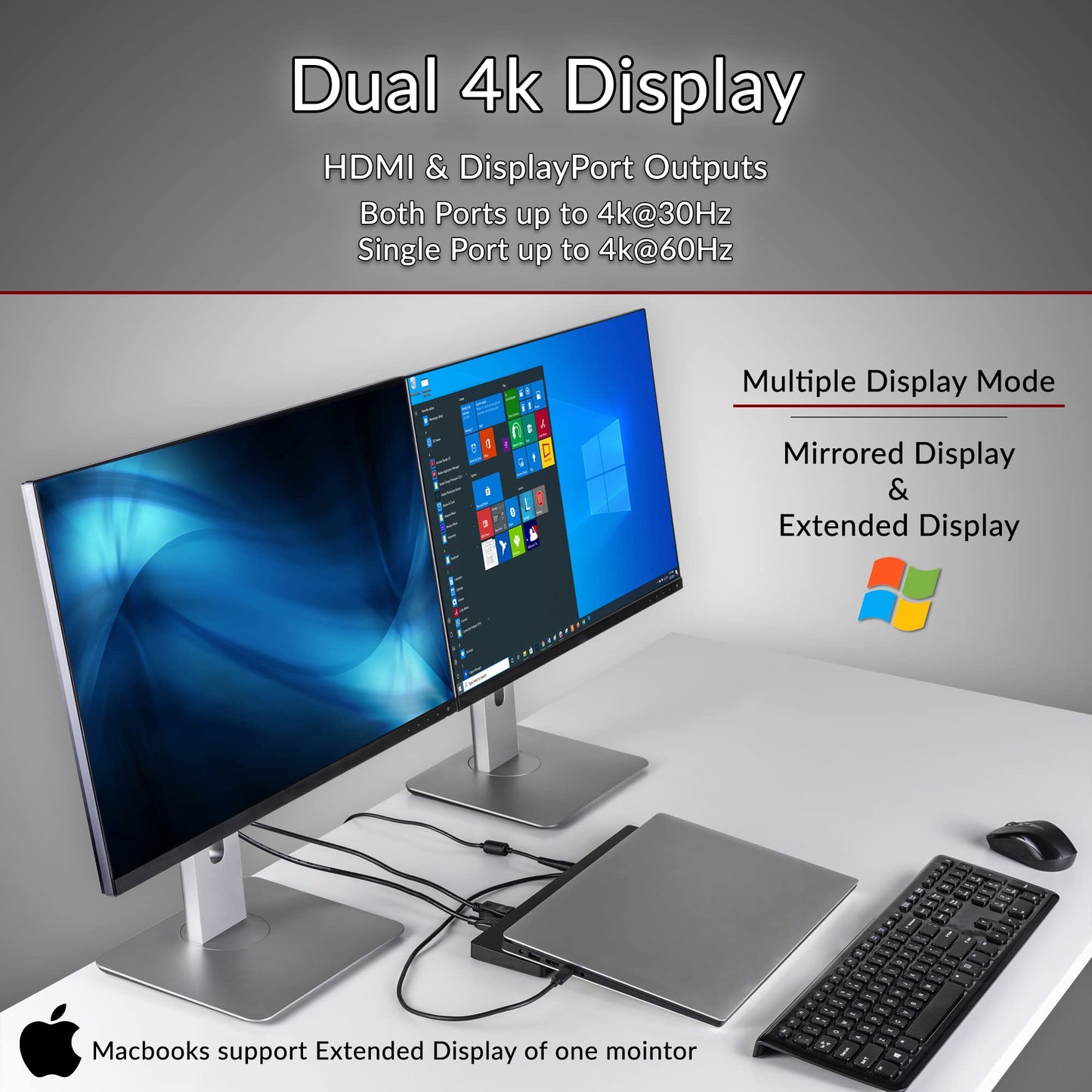 Cyber Acoustics Docking Station (DS-2000), 6 Pack – USB-C with 100W Power Delivery, Laptop Cooling, Dual 4K Monitor Displays, 4 USB-A Ports, Ethernet, Includes 6 Active DisplayPort to HDMI Adapters