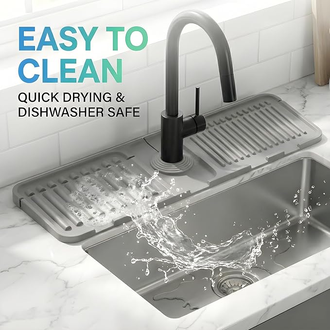 Silicone Faucet Mat for Kitchen Sink Splash Guard, 2-Piece Set – Each – 5°