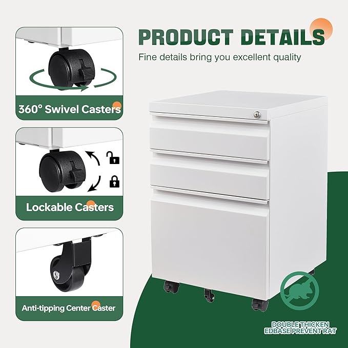 Letaya 3 Drawer Mobile File Cabinet