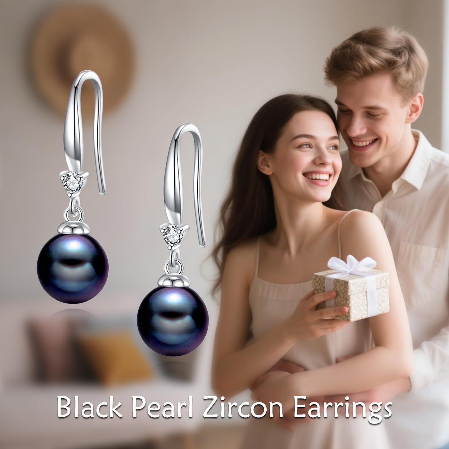 925 Sterling Silver Pearl Leverback Earrings Dangle Drop Birthstone Jewelry Gifts for Women (Black Pearl-April)