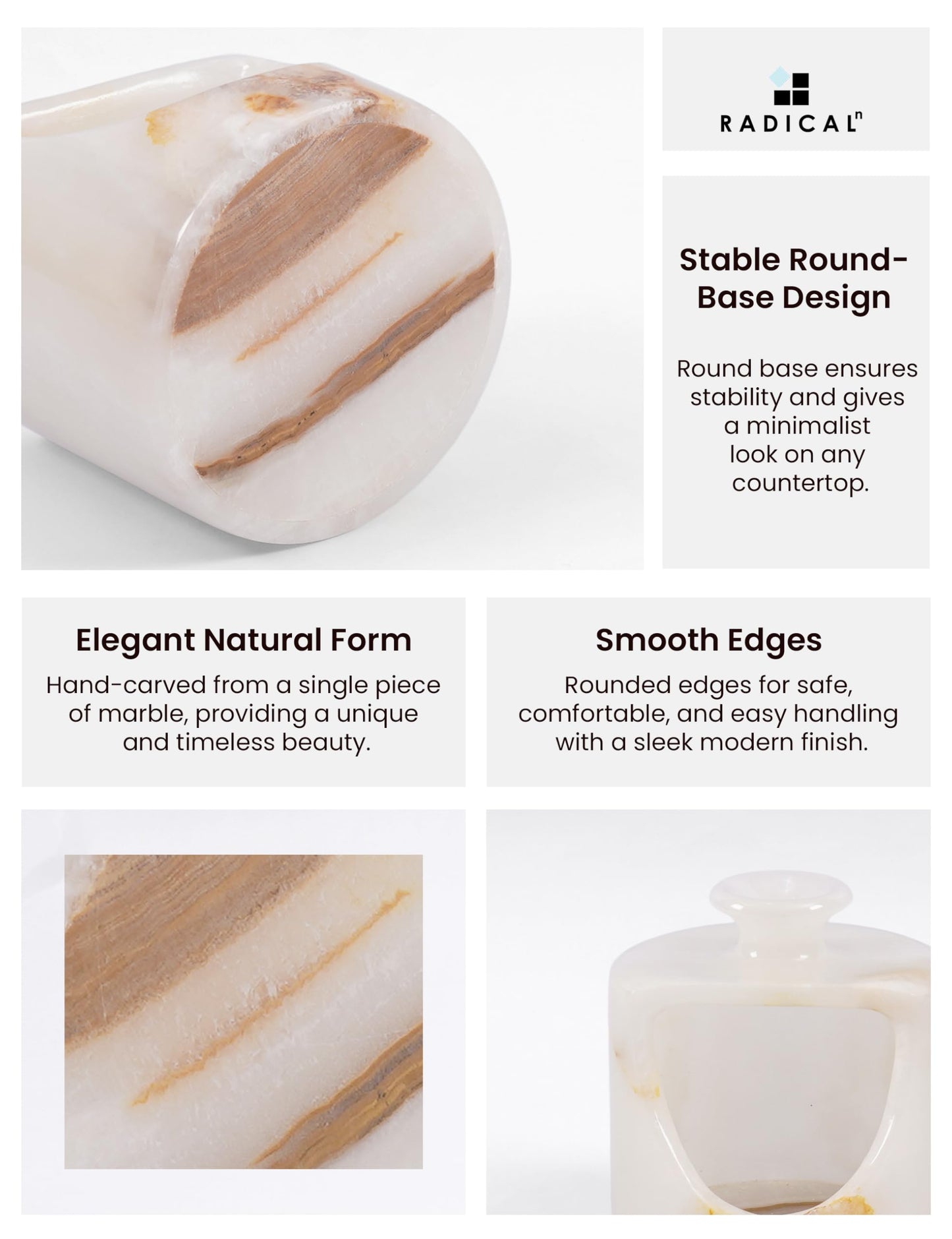 Radicaln Marble Salt Cellar 4.5" Inches White Onyx Handmade Salt & Spices Storage Container For Kitchen Countertop, Ideal Pig Salt Box, Salt Bowl & Spice Jar for Table Decor