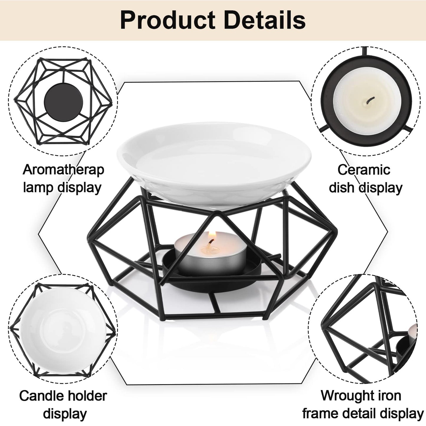 Mimorou 4 Pcs Romantic Essential Oil Burner Black Metal Wax Melt Bird Nest Style Tealight Wax Warmer Delicate Tealight Candle Holder Candle Tart Burne Home Wedding Decoration(Black)