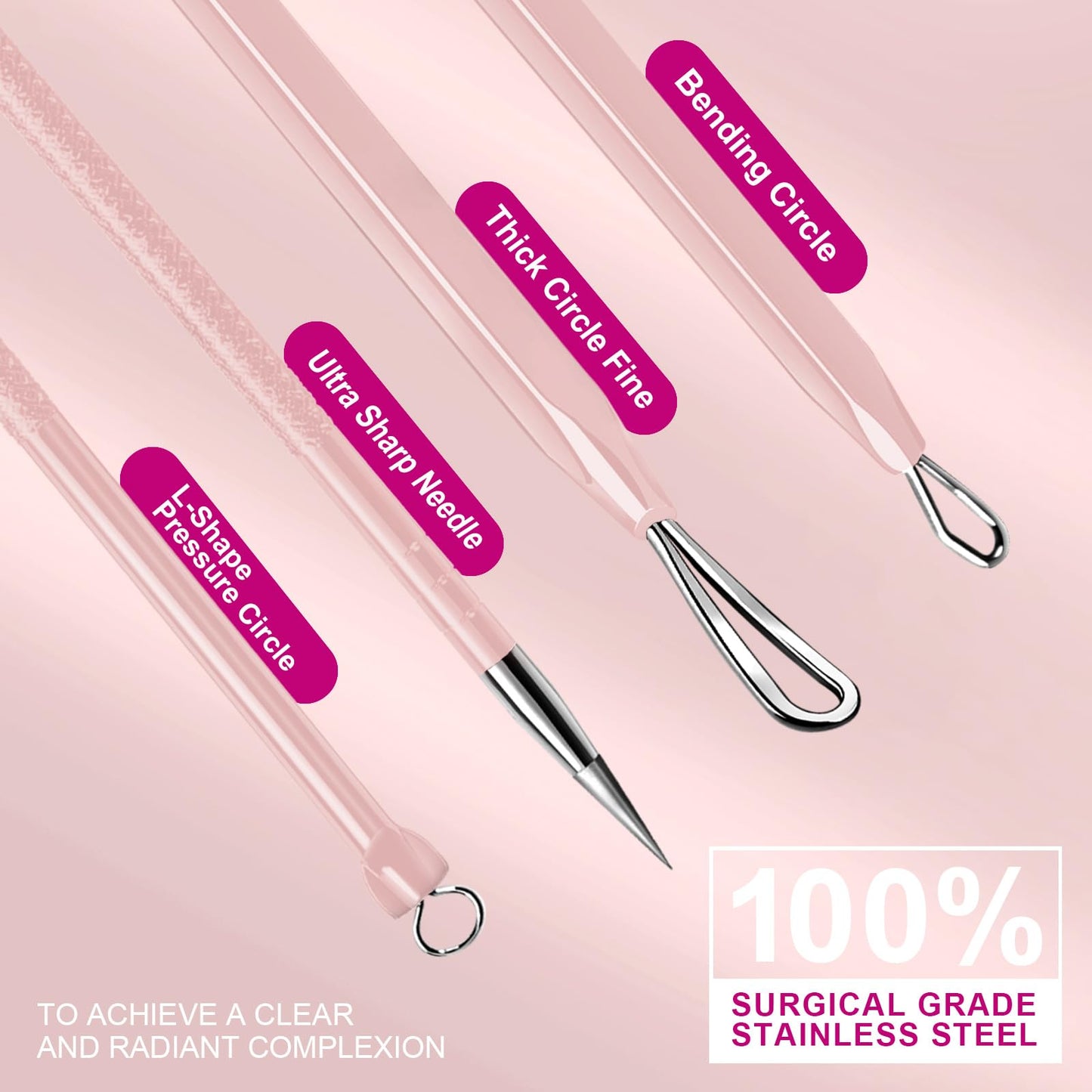 Teenitor Pimple Extractor Acne Treatment Tool Surgical Grade Blackhead Comedone Removal 2-in-1 Popper Tool for Face Nose Blackhead Extractor Tool Silver