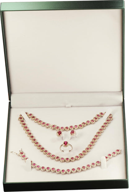 The Jewellery Pak Green Color Extra Large Necklace Ring Earrings Bracelet Sets Gift Box Luxury Soft Touch PU Leather Material Big Necklace Storage Box Size 7.5"(W)*7.5〞(D)*1.57〞(H)
