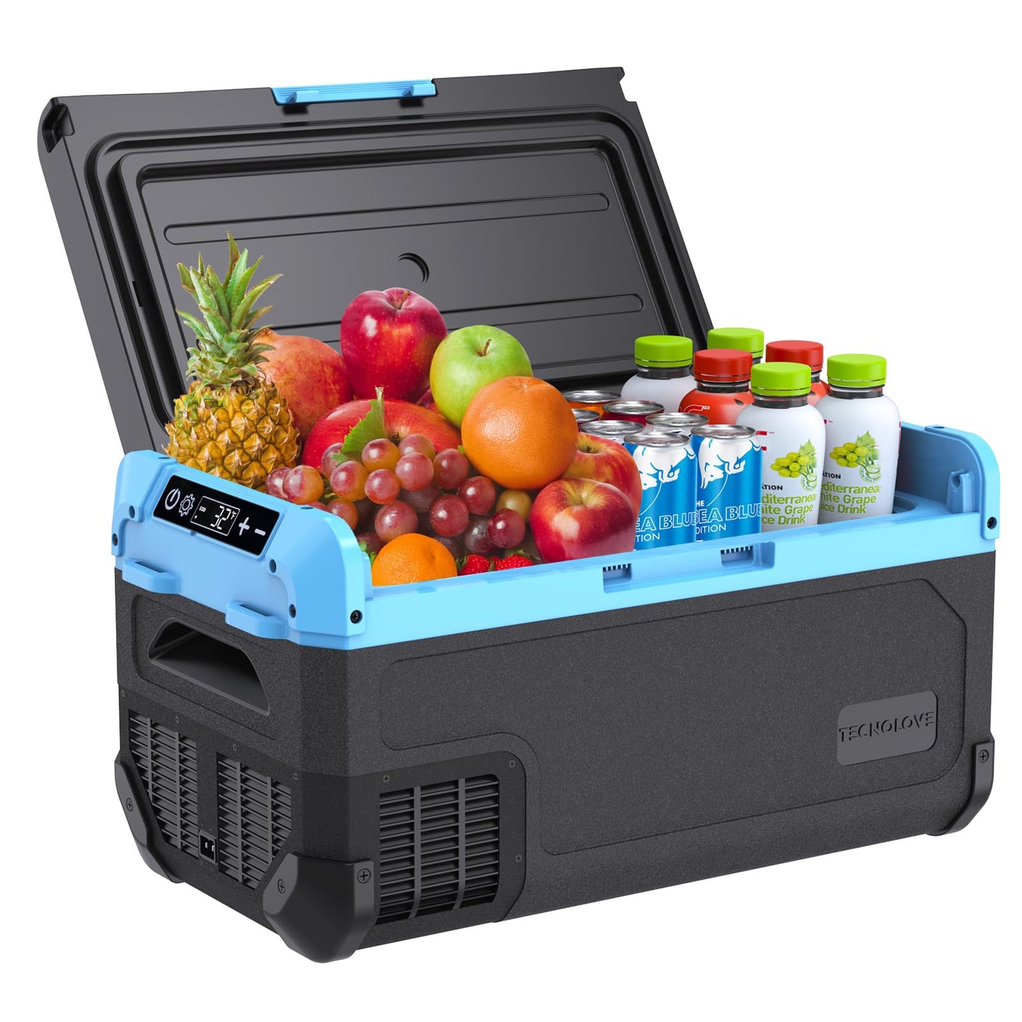 Tecnolove 30L Car Refrigerator Freezer, 32QT Single Zone Portable Fridge with Blow Expansion Evaporator, Reversible Door, LED Control, Fast Cooling, 100–240V AC / 12V / 24V DC, -4℉~68℉, Ice Blue