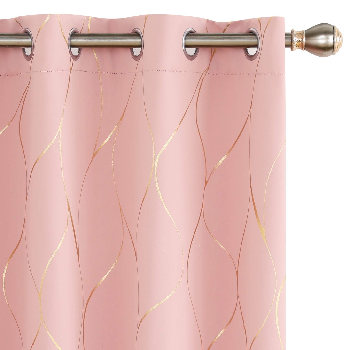 Deconovo Coral Pink Blackout Curtains 2 Panel Set for Bedroom, Thermal Insulated Grommet Room Darkening Window Drapes for Living Room, Gold Line Foil Print, 42W x 72L Inch