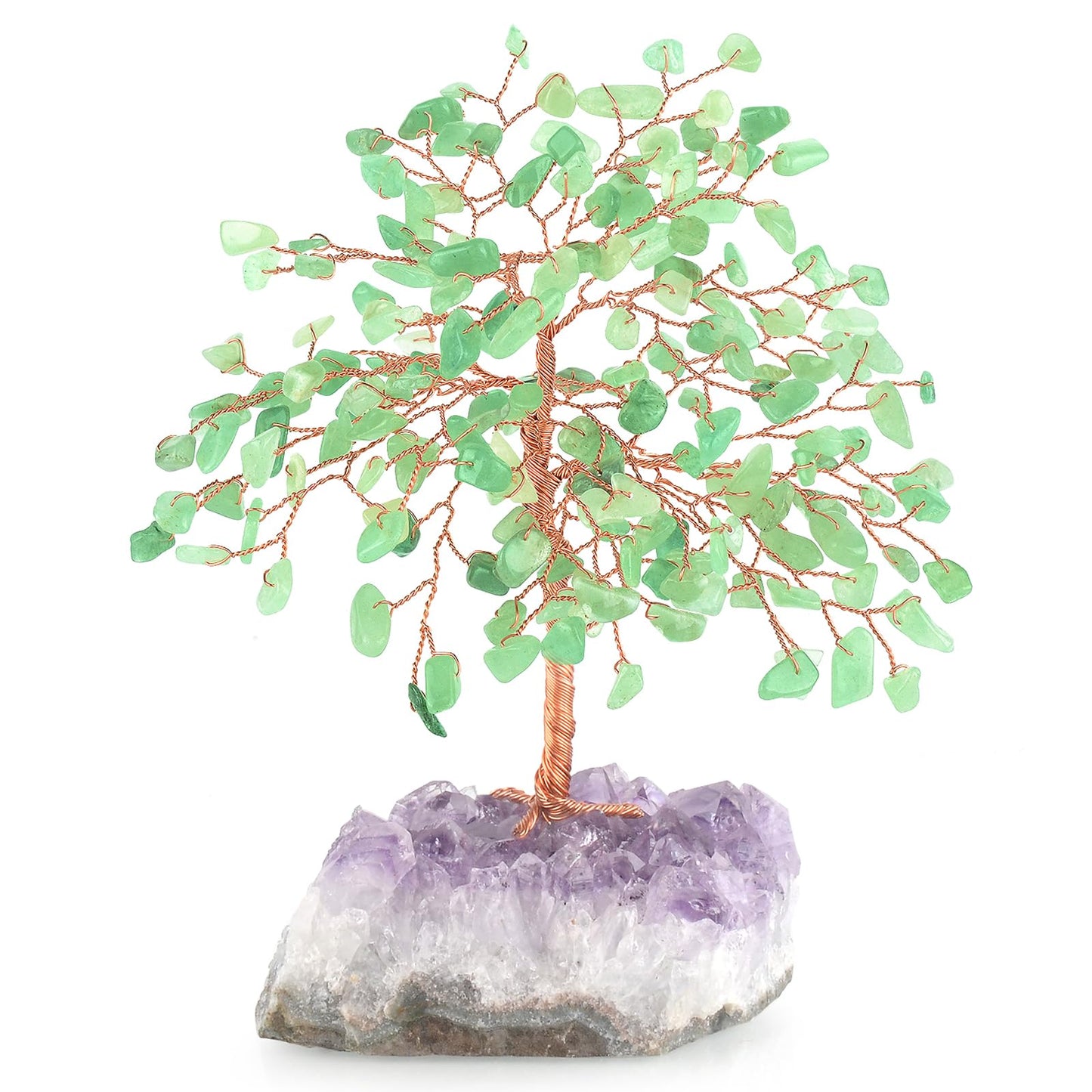 MASGEMES Gemstone Crystal Tree of Life,Natural Green Aventurine with Amethyst Cluster Base,Feng Shui Gift Bonsai Money Tree,Home Decor for Luck and Wealth 5.5"-6.3"