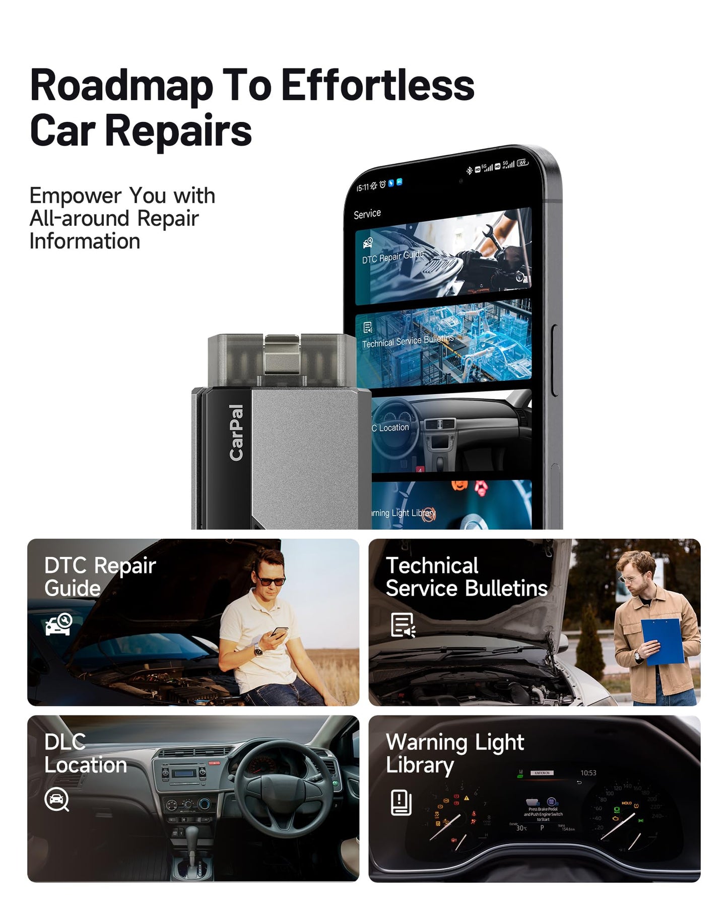 TOPDON Carpal OBD2 Scanner Bluetooth - Scanner for Car, All System Diagnostic Tool for iOS & Android, Vehicle Health Check, 6 Maintenance Services, Smog Check, Repair Guide, Performance Test-Black